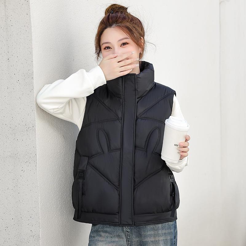 Пуховый жилет куртка женский осенне-зимний новый модный короткий верхняя одежда утолщенный воротник-стойка без рукавов хлопковый жилет