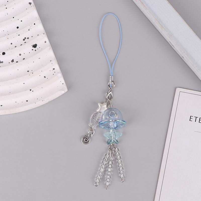 1Pc Y2K Jellyfish Phone Charm Keychain Star Pearl Mobile Phone Chain Unique Fringe Phone Lanyard For Women Girls