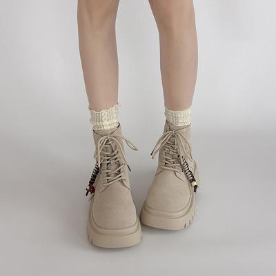 Модные ретро однотонные ботинки на шнуровке на платформе женские 2025 осень и зима новые короткие ботинки ботинки Мартин универсальные ботинки
