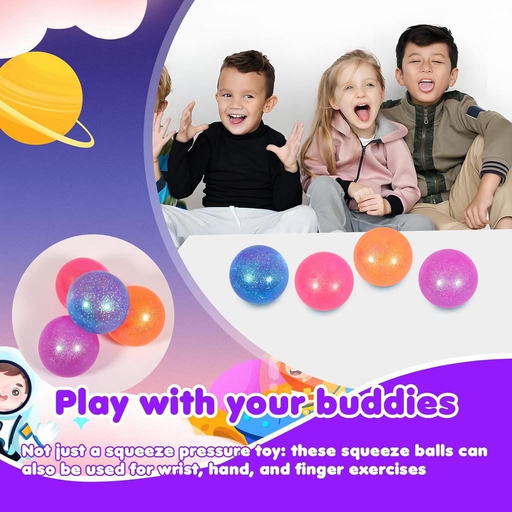 3pcs Sugar Ball,2.5" Slow Rise Squishy Stress Relief Balls Stretch Clear Glitter Malt Syrup Filled Moldable Relaxing Sensory Fidget Stress Toy for