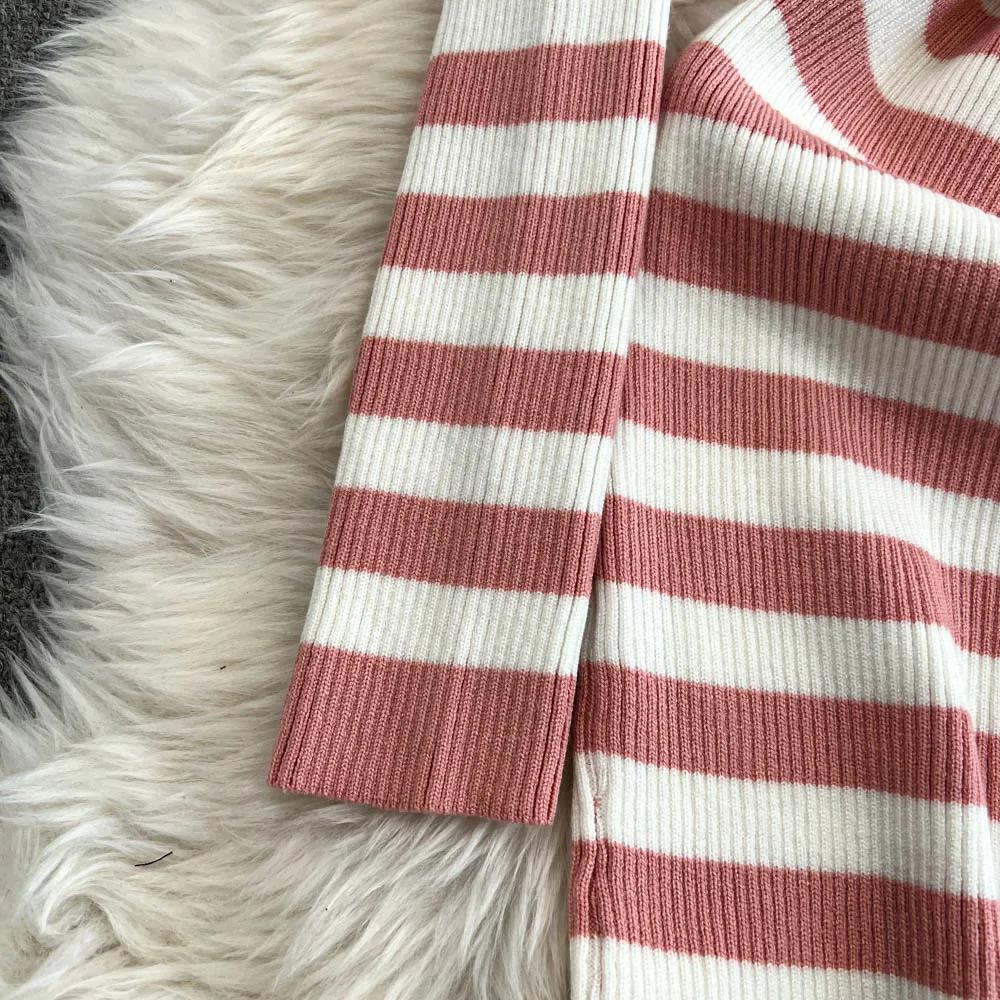 Платье-футляр с открытыми плечами Falda Sexy Mujer Slash Neck Striped Color Block Slim Knitted Bodycon Dress Autumn Wrapped Dresses ChicDresses