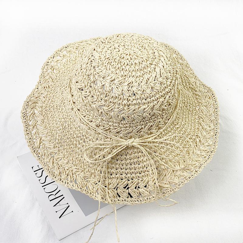 Соломенная шляпа ручной работы Dongdaemun, связанная крючком, солнцезащитная шляпа для женщин, летняя складная шляпа для бассейна, пляжная шляпа для рыбалки