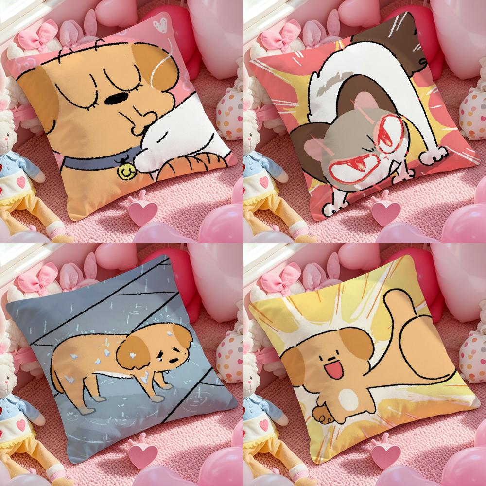 Cute Cat And Dog Cushion Cover Anti-dustmite Pillowcase Invisible Zipper Silky Short Plush Sofa Cushion Cover