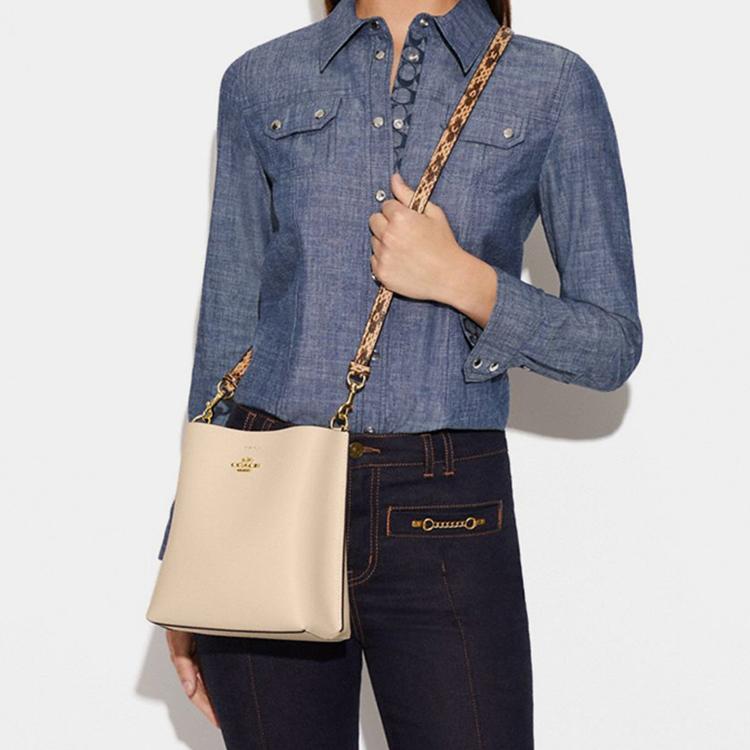 New COACH Mollie Cow Leather Bucket Bag, Shoulder Bag, Handbag Trumpets Women's Ivory White CB901-IMOQY