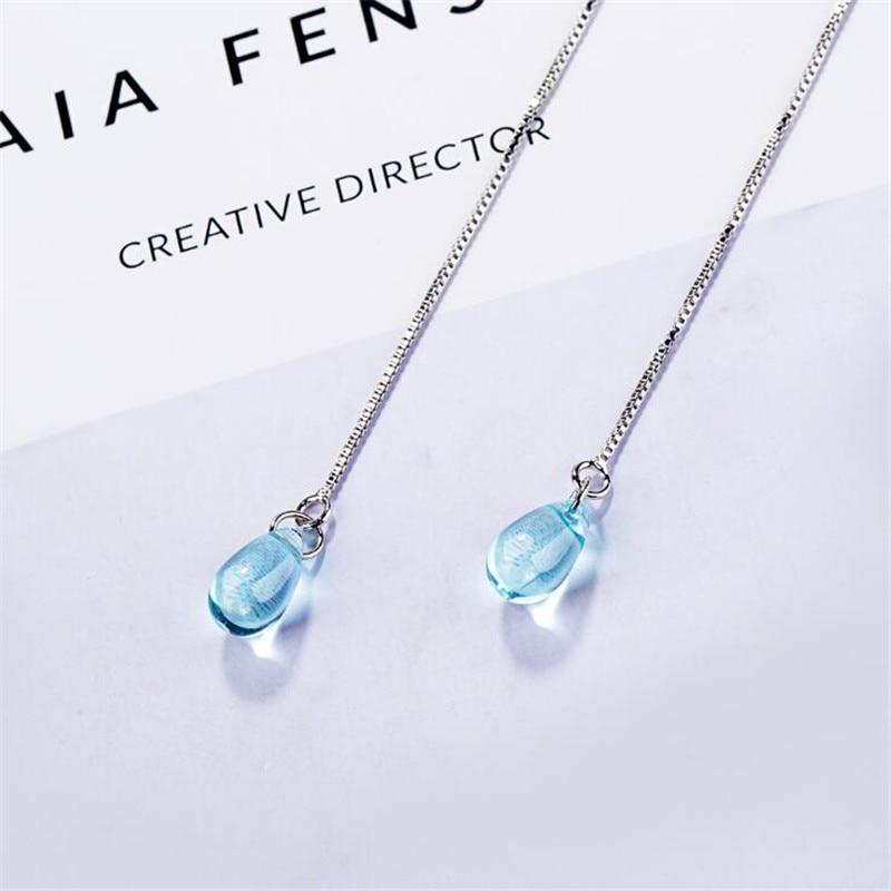 Новые креативные темпераментные длинные серьги из стерлингового серебра 925 пробы, изысканные висячие серьги с синими кристаллами в форме капли Xze217