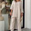 Summer Women Fashion Casual Cotton Linen Suit Irregular Long Sleeve Wide Leg Pants Two-piece Suit Plus Size