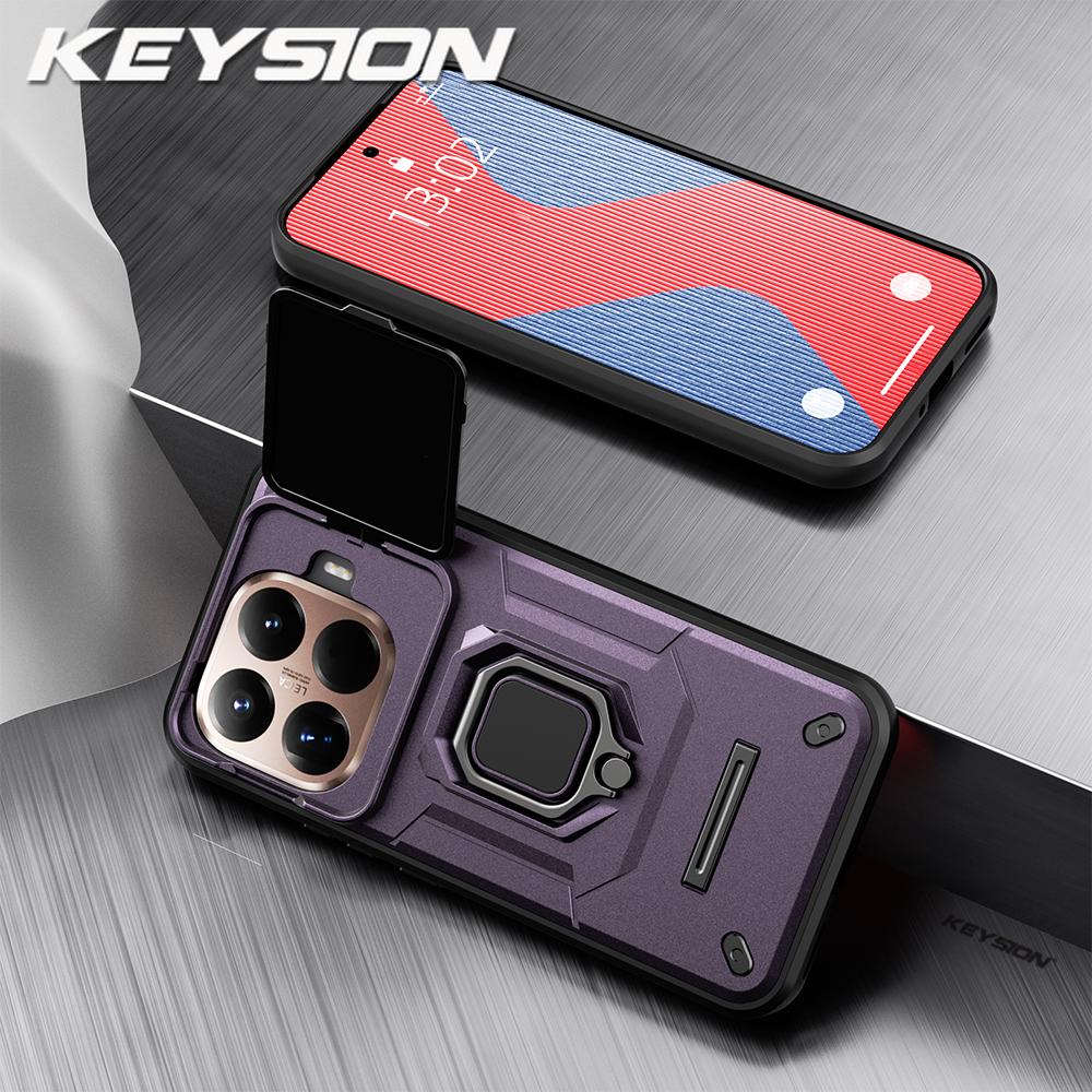 KEYSION Противоударный бронированный чехол для Xiaomi 15T Pro 5G с защитой камеры-слайдера, металлической кольцевой подставкой, задняя крышка для телефона Xiaomi 15T 5G