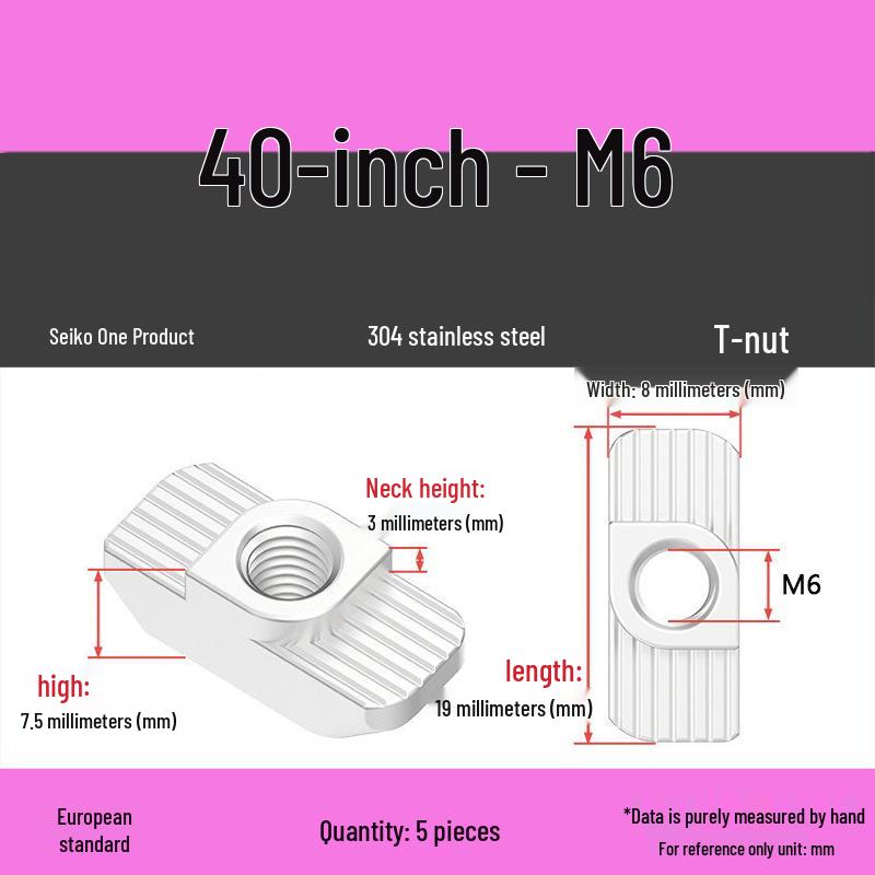 European Standard T-Slot Aluminum Profile Nuts: Wing Nuts M3-M8, Types 20/30/40/45.