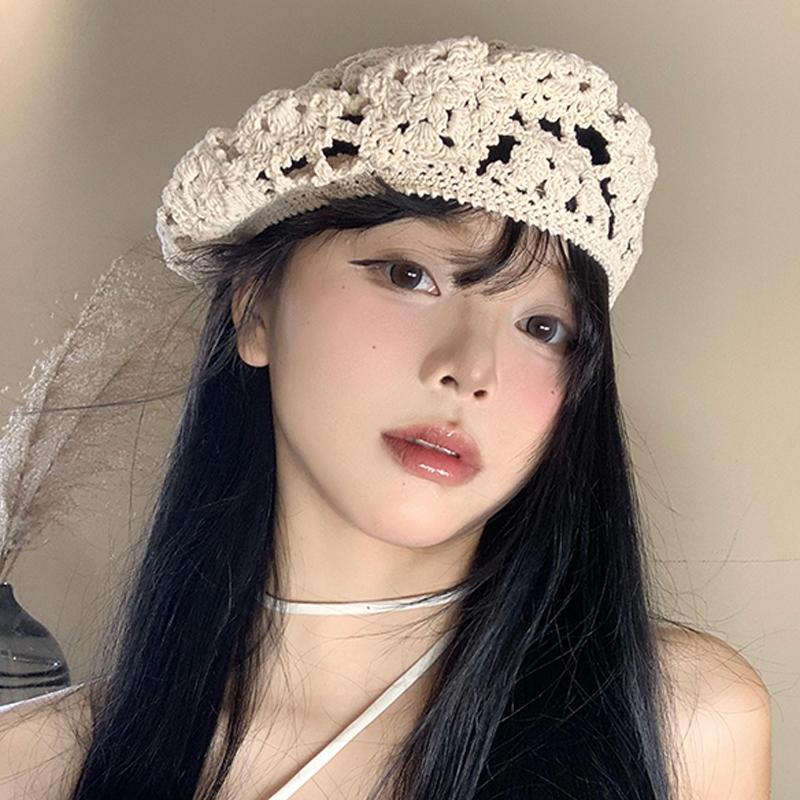 Летняя женская однотонная цветочная шляпа с ажурным беретом в стиле французского художника