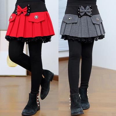 Зимние леггинсы для девочек, брюки, детские брюки, флисовые леггинсы для девочек, толстые теплые ложные брюки из двух предметов, детские юбки, брюки, брюки