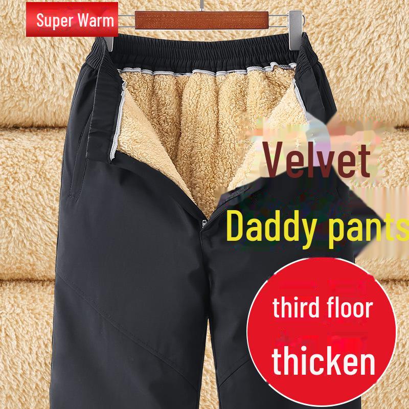Dad's Cotton Outerwear: Thickened Velvet Trousers for Autumn/Winter - Warm Lambskin Pants for Middle-aged & Elderly.