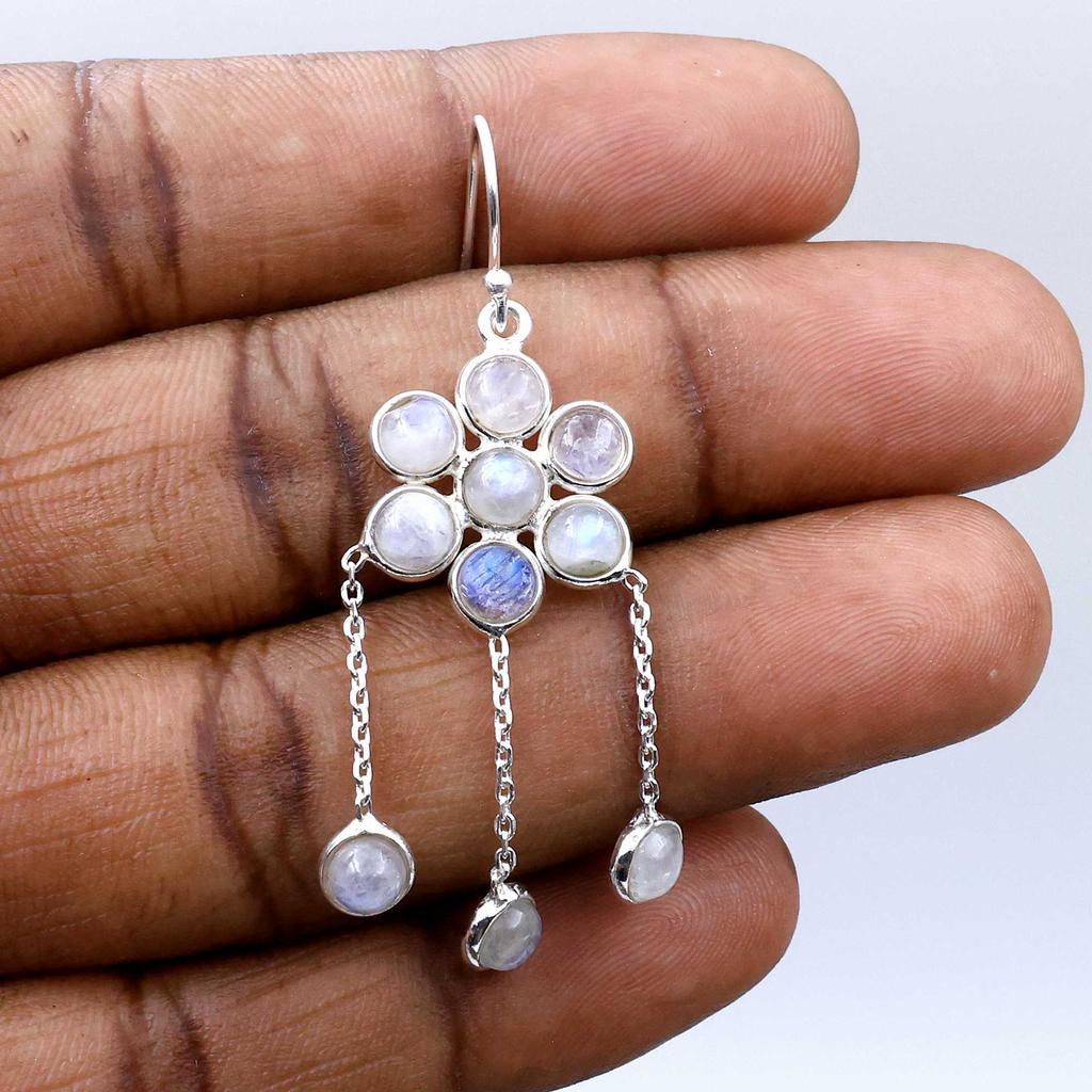 925 Sterling Silver Earring, Moonstone Gemstone Earring, Dangle Earring, Designer Earring, Floral Earring, Women Earring
