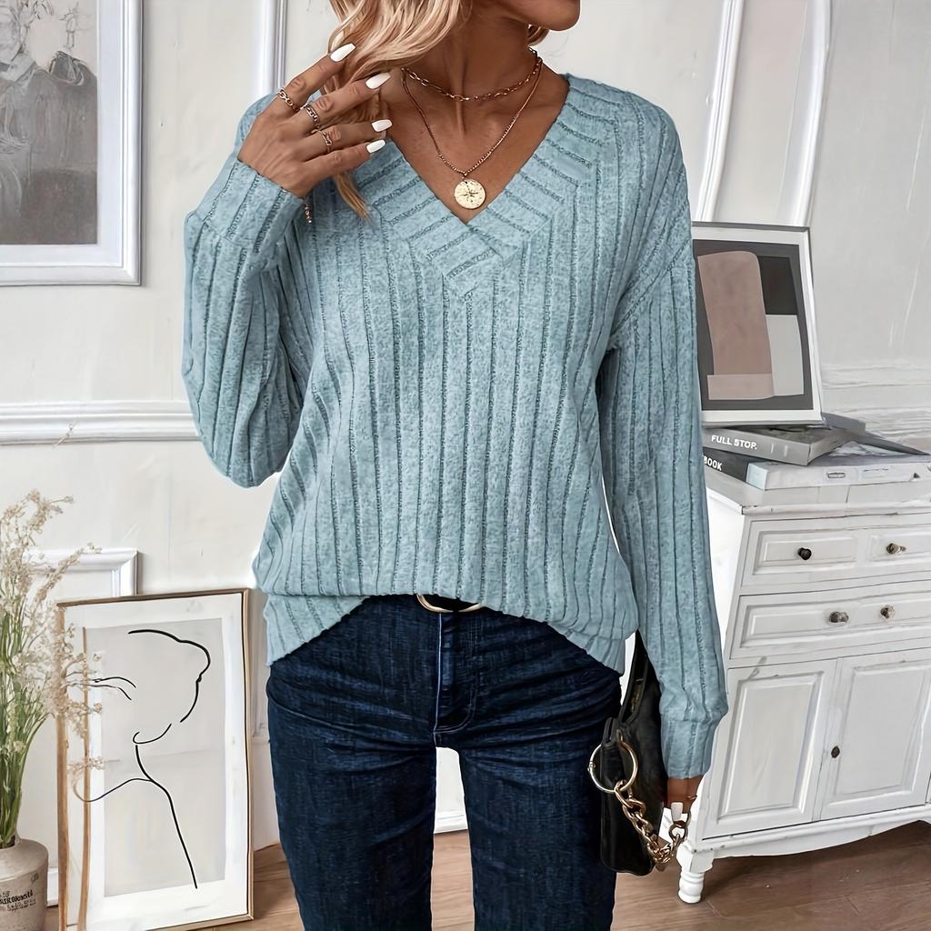 Women's Fashion Long Sleeve Ribbed Elegant Commuting And Casual Top