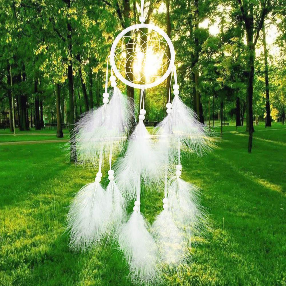 Dreamcatcher Wind Chimes Hand-woven White Dream Catcher Wall Hanging Decor Feather Hanging Decoration for Home Office Car