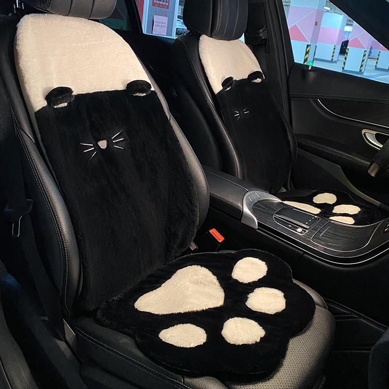 Universal Cute Cat Paw Plush Car Seat Cushion with Heating for Women - Four Seasons Use