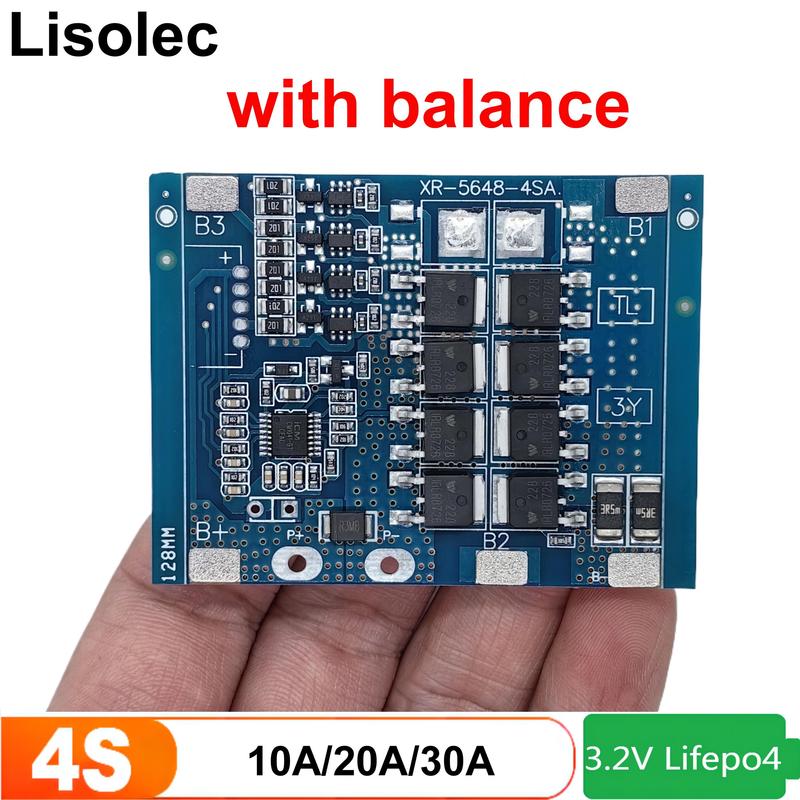 Плата BMS для LiFePO4 4S 12V 10A 20A 30A, плата балансировки для аккумуляторов 18650, защита от заряда/разряда/короткого замыкания/перезаряда для инструментов