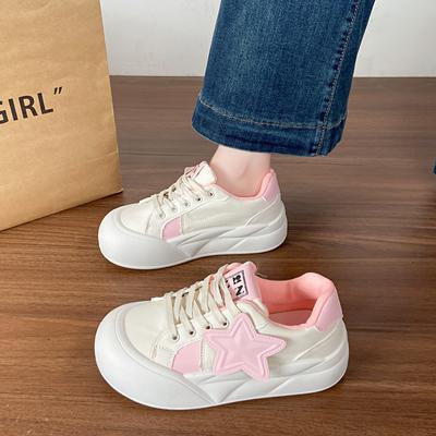 Модная спортивная обувь Весна Новая Круглый носок Глубокий вырез Сшивание Перед шнуровкой Противоскользящая Износостойкая Плоская Низкий верх Одинарная обувь