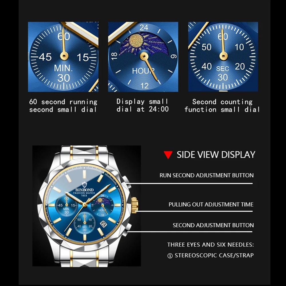 Luxury Quartz Men Watch Date Waterproof Chronograph Luminous Stainless Steel Wristwatch Fashion Business Man Watches