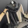 Scarf Women's Winter New College Style Black and White Plaid Scarf Imitation Cashmere Warm Shawl Thickened Men's Scarf