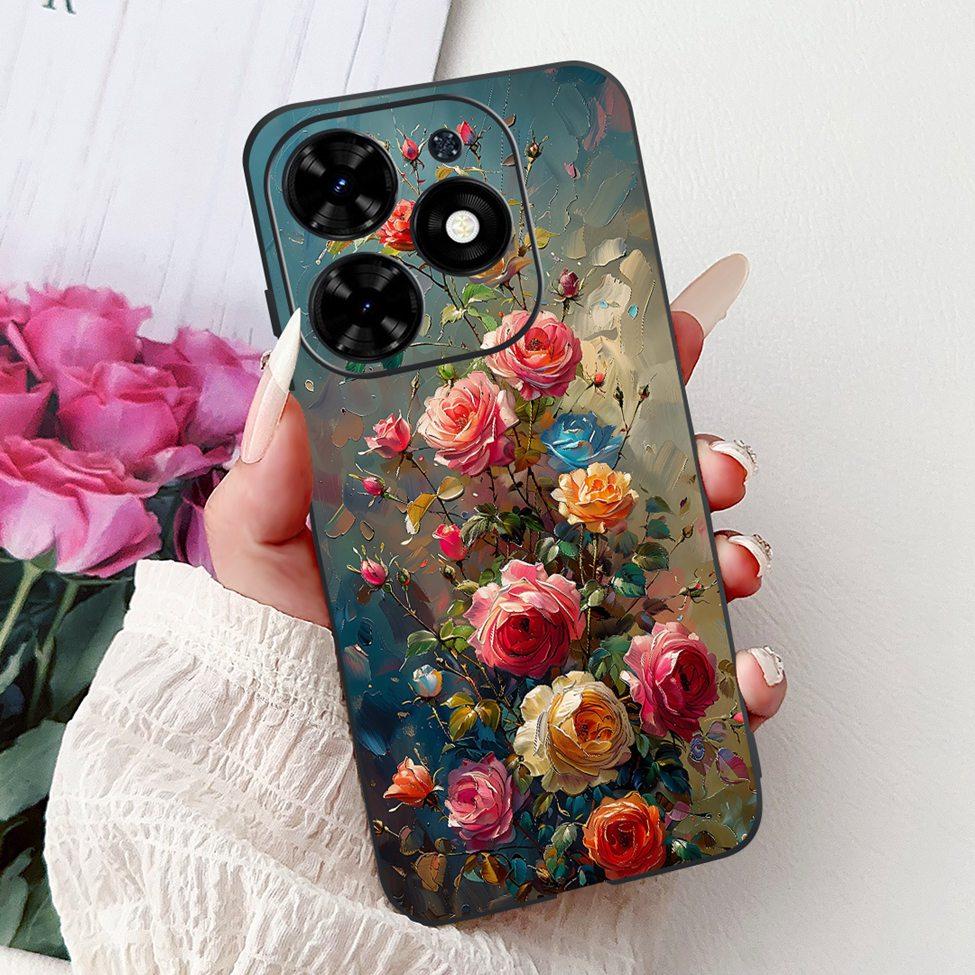 Для Tecno Spark Go 2024 BG6 Задняя крышка Для Tecno Spark Go 2024 Чехол Модный Роскошный Цветы Милый Мультяшный Кот Ударопрочный Силиконовый
