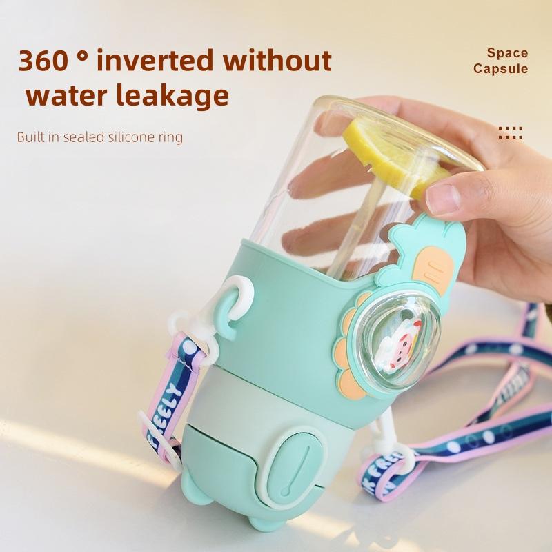 Летний стакан для воды 600 мл, герметичная бутылка для воды с соломинкой, кавайный чайник, мультяшный узор, портативный пластиковый стакан для воды, стакан для питья