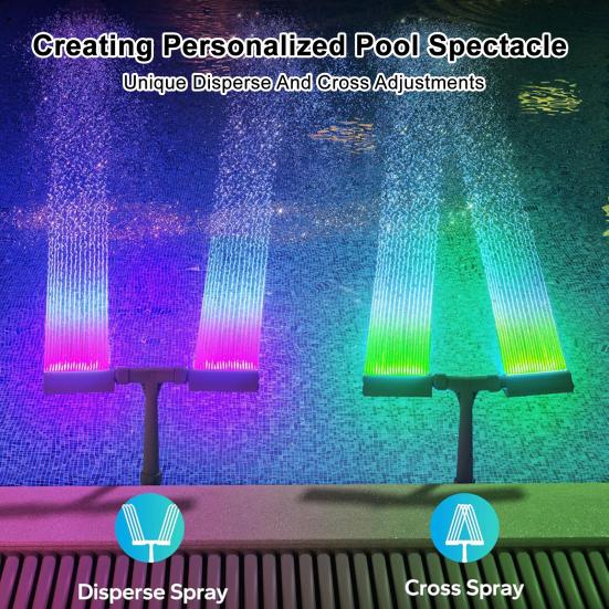 Pool Fountain with Lights Dual Arc Spray Jet Pool Fountain Color Changing Light-up Fountain with Remote Control for Above Ground In-ground Pools