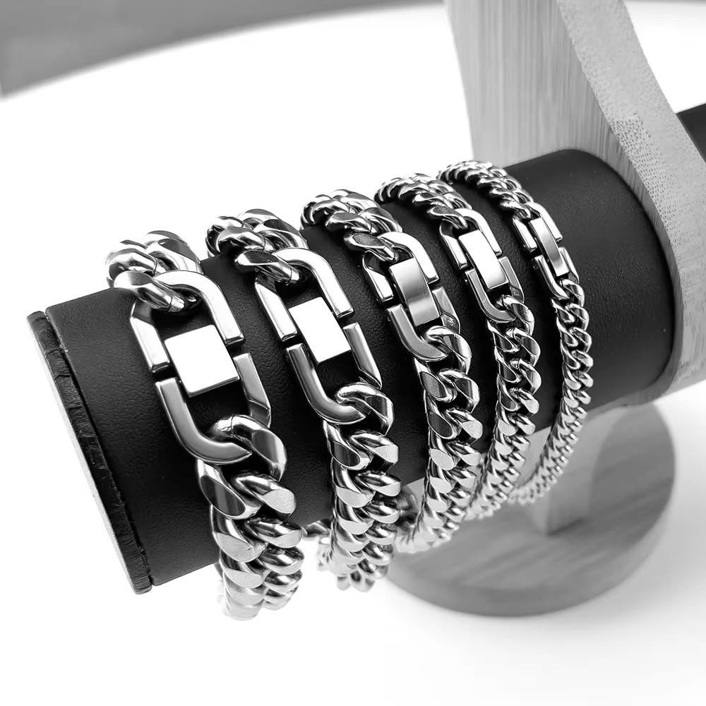 Elegant Cuban Chain Bracelets Buckle Steel Link Bracelet American Metal Hand Chains  Hip Hop