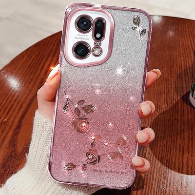 KADEM Чехол для мобильного телефона Oppo Find X5 Pro 5G, узор из страз и цветов, градиентный цвет, блестящая пудра, ТПУ чехол-протектор