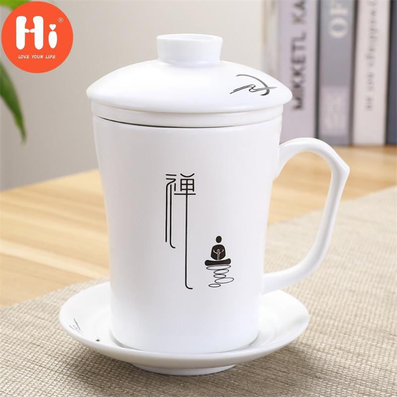 Креативная простая чайная чашка с фильтром, керамическая одинарная офисная кружка для воды в стиле кунг-фу с крышкой, чайный сервиз, бытовой фарфоровая чайная чашка, подарок