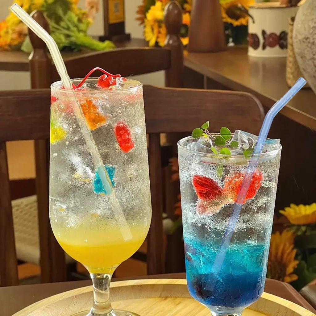 6-Pack Reble Glass Straws Set, Clear Glass Drinking Straw, Cute Colorful Straws with Cleaning Brush, 8''x8MM