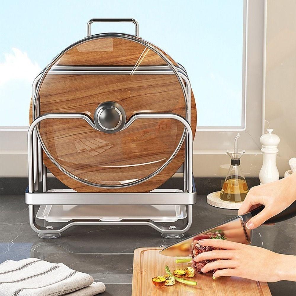 Vertical Cutting Board Holder Rustproof Moisture-proof Pot Lid Storage Rack Anti-slip Space Saving Cookware Holder Cabinet