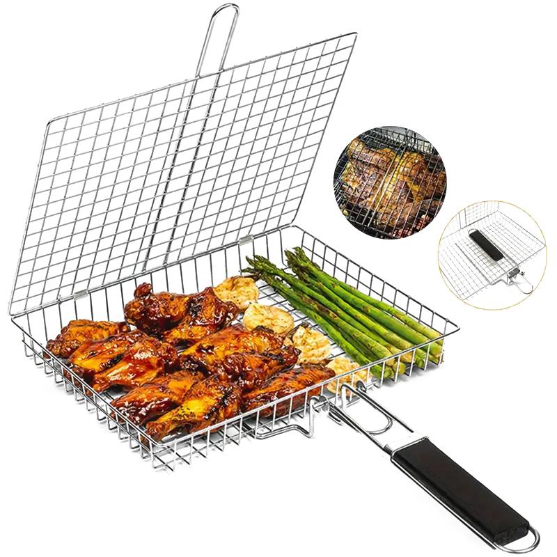 Foldable 304 Stainless Steel Bbq Mesh Non Stick Grilling Basket Grill Mesh Mat Meat Vegetable Steak Picnic Party Barbecue Tool