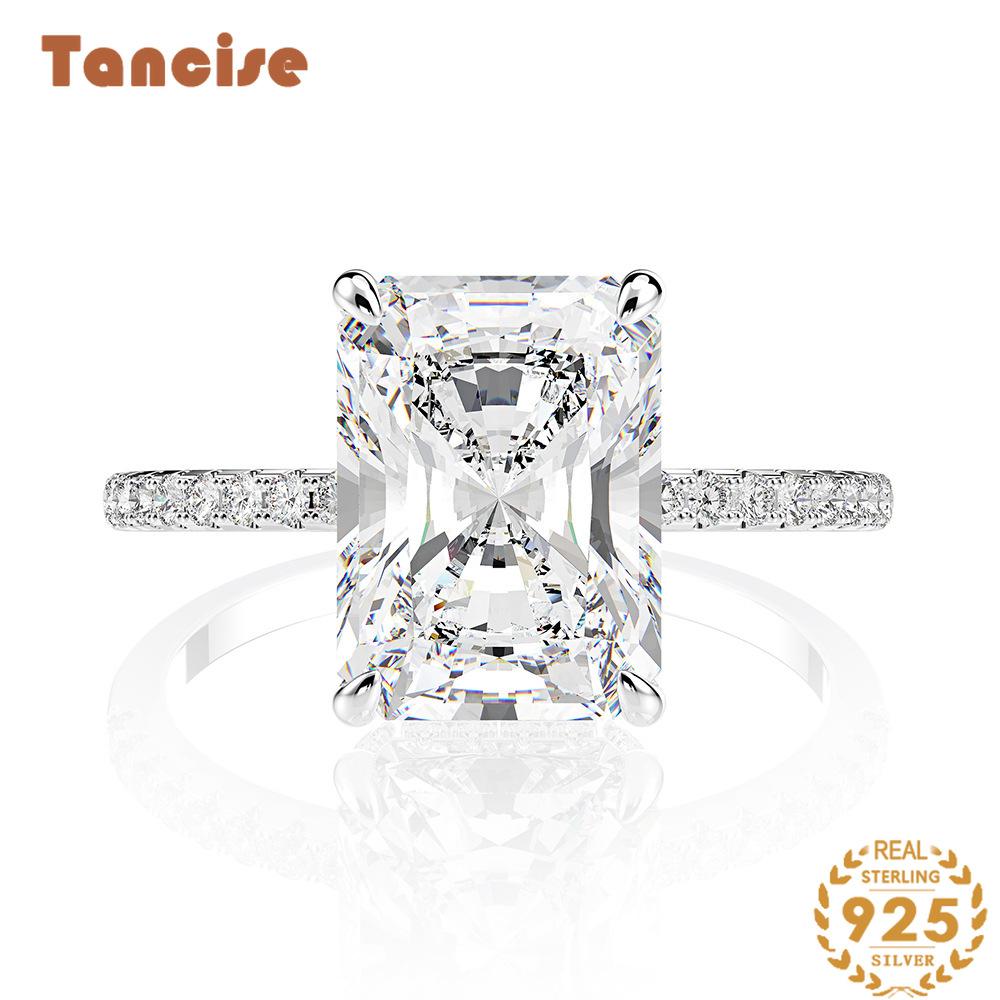 Tancise Jewelry S925 Silver 7a Zircon 8 * 11mm Rectangular Emerald Cut Car Flower Round Pointed Bottom Ring