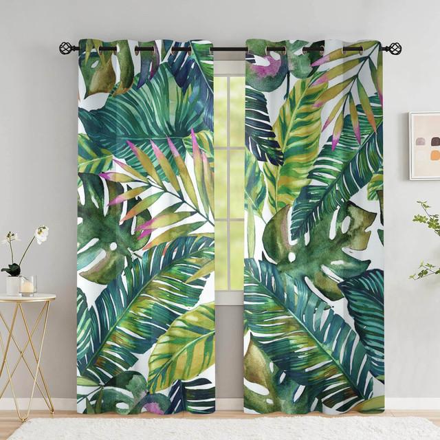 Tropical Leaves Curtains For Living Room Luxury Summer Palm Tree Banana Leaf Window Curtain High Shading (70 %-90 %)2 Panels