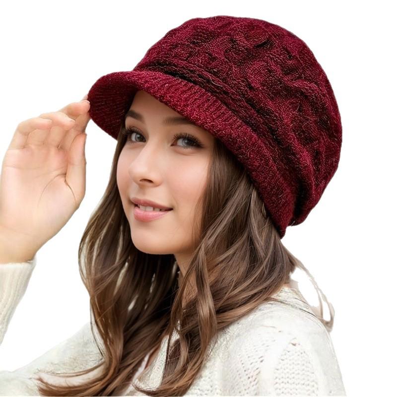 Women's Fashionable Winter Ear Protection Cashmere Wool Hat with Velvet Lining