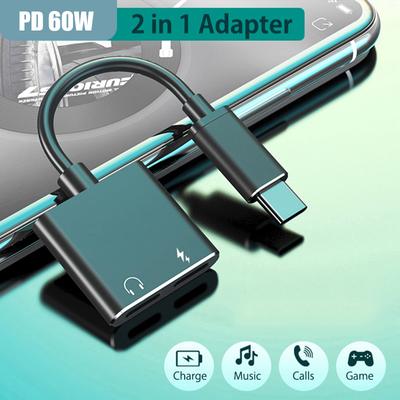 Адаптер для наушников типа 2 в 1 с USB C на двойной USB C для Samsung Huawei iPad Pro Google Pixel 5 4 Xiaomi Mi9 Redmi K40 30 Oneplus OPPO PD3.0 60 Вт