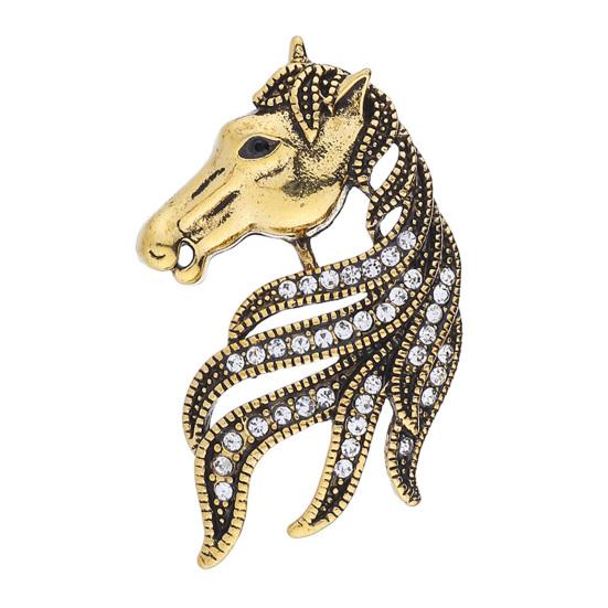 Yousheng Retro Rhinestone Horse Brooch Pin Women Men Zinc Alloy Horse Head Lapel Pin Animal Sweater Dress Suit Clothing Accessories Jewelry Gift
