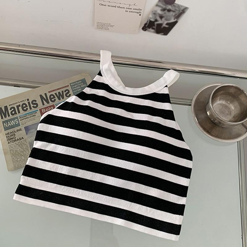 Полосатый спортивный жилет с красивой спиной, женский девчачий универсальный нагрудник, тонкий короткий укороченный топ с бандо на подтяжках внутри