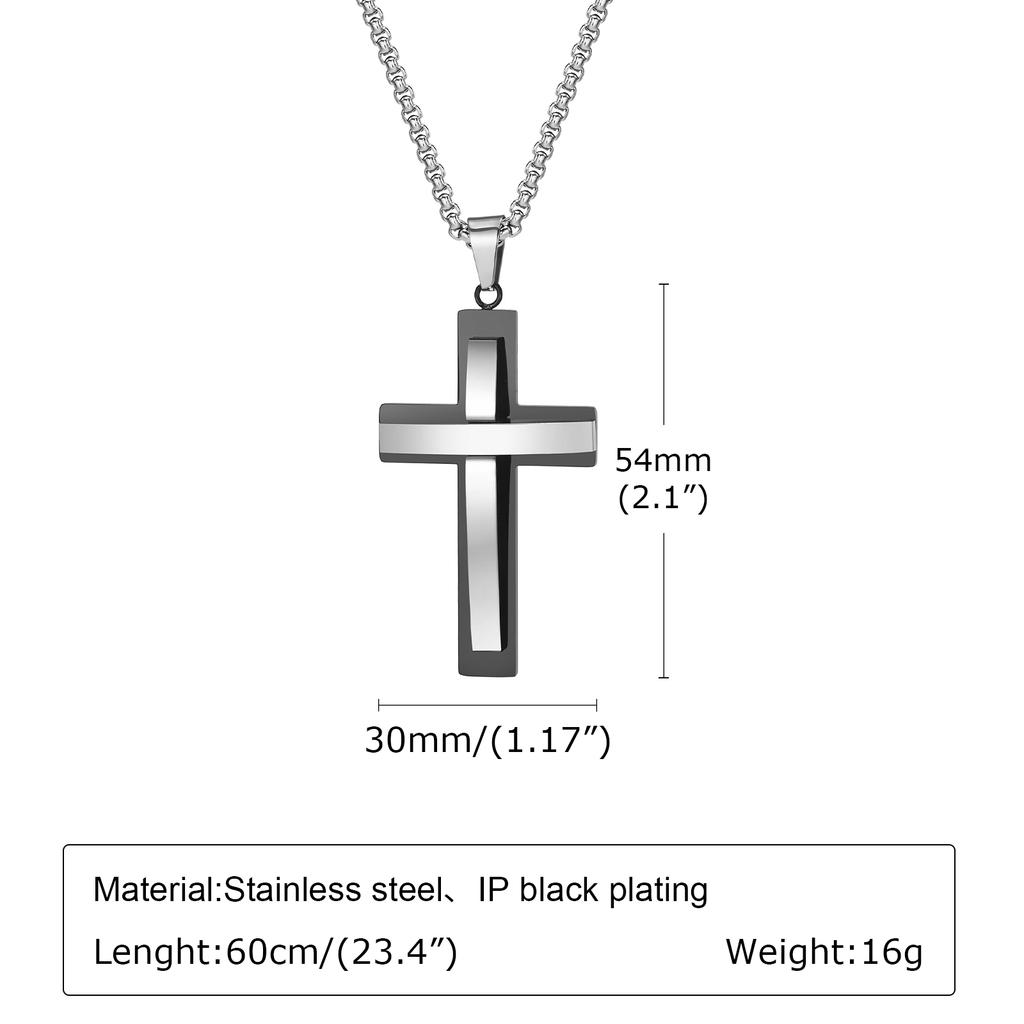Стильные многослойные necklaces с крестом для мужчин и мальчиков, двухцветный черный серебристый цвет, подвеска-крест, религиозный молитвенный ожерелье