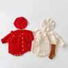 Infant & Toddler Cotton Knit Cardigan + Romper Set with Handmade Pom-Poms | Spring & Autumn Wear for Boys & Girls