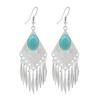 Retro Handmade Miao Silver Fringed Earrings Inlaid Turquoise Long Earrings Female Exotic Yunnan Dance Earrings