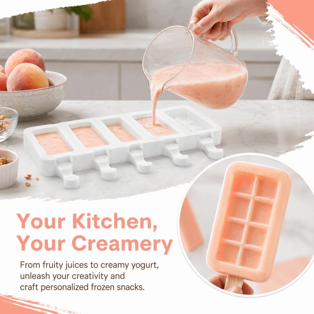 Grid Pattern Ice Bar Maker 4-Cavity DIY Ice Cream Mold Durable Silicone Ice Cream Mold Kitchen Use