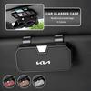 OUXU2 Car Emblem Visor Glasses Case Goatskin Sunglasses Holder Organizer Clip for Kia Sportage Sorento K5 K3 Seltos Rio Carnival Ceed