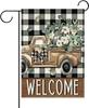 Terkki Welcome Spring Summer Truck Decorative Garden Ag, Buffalo Plaid Cotton Eucalyptus Leaves Small Yard Outside Decorat IIC