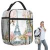 Eiffel Tower And Cherry Blossoms Design Insulated Lunch Bag for Women Children Portable Food Boxes Thermal Lunch Box Tote