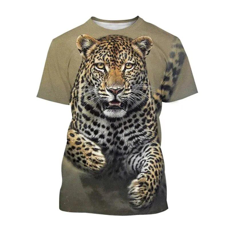 Summer Leopard 3D Print T-Shirts Streetwear Men Women Fashion Oversized Short Sleeve T Shirt O-Neck Male Tees Tops Clothing