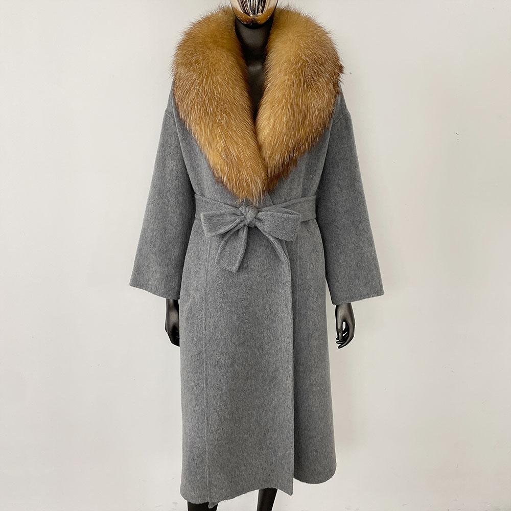 OFTBUY Натуральная шуба 2024 года, женская верхняя одежда больших размеров, зимняя женская куртка с воротником из натурального меха лисы и капюшоном, пальто из кашемировой шерсти