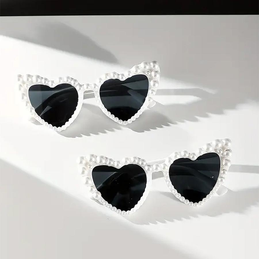 2PCS Heart Shaped Glasses With Faux Pearl Trendy Plastic Frame For Festivals Parties Vacations And Hiking