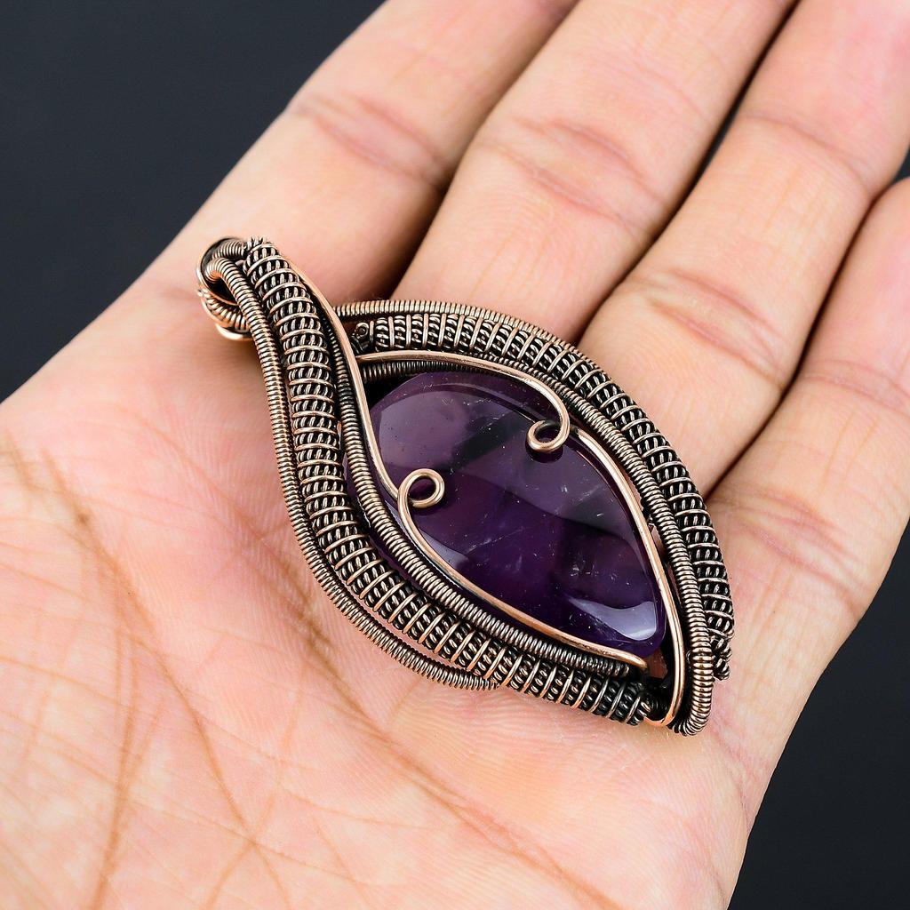 Аметист драгоценный камень ювелирные изделия из чистой медной проволоки обернутый кулон ручной работы для подарка