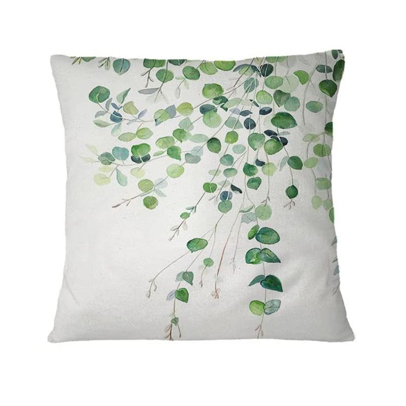 Simple Modern Green Leaves Tropical Plant Series Linen Pillowcase Nordic Small Fresh Style Cushion Cover